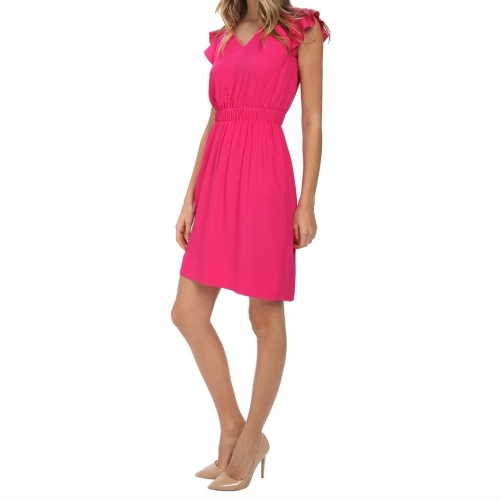NWOT Kate Spade Hot Pink Crepe Flutter Sleeve Dress Size 12 Preppy Party Wedding